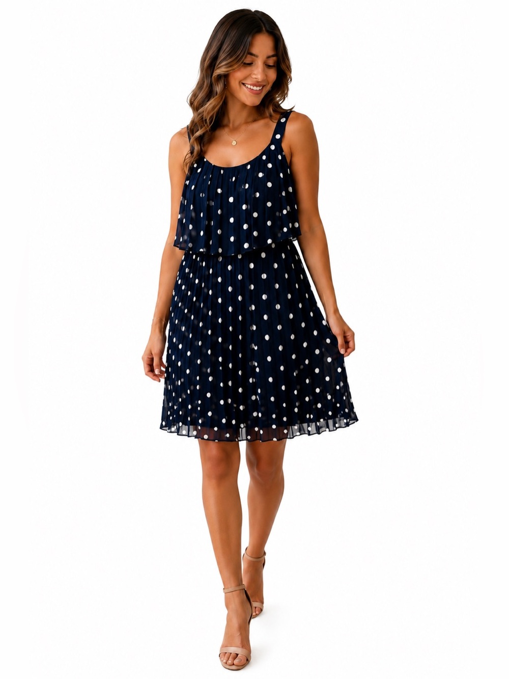 NY Collection Navy and White Polka Dot Midi Dress